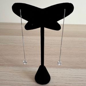 Silvertone Square Crystal Drop Earrings